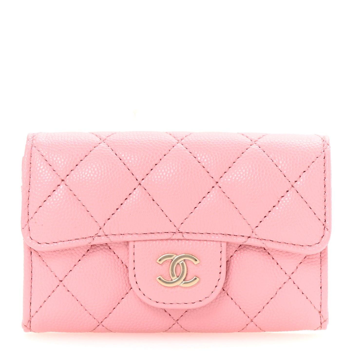 Caviar Quilted Flap Card Holder Wallet Light Pink