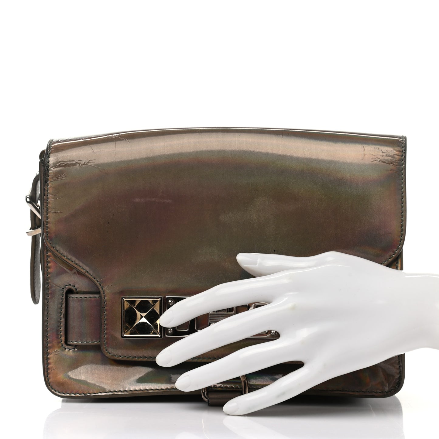 Metallic Patent PS11 Wristlet Clutch Brown