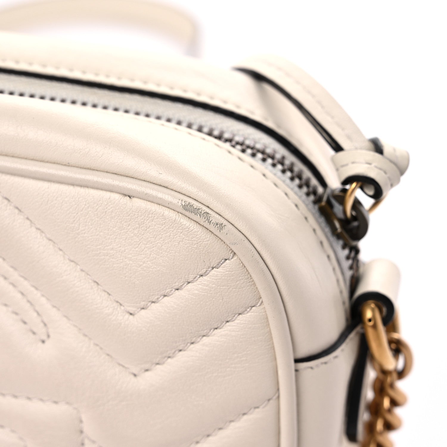 Gucci Calfskin Matelasse Mini GG Marmont Chain Shoulder Bag White 13 of 16