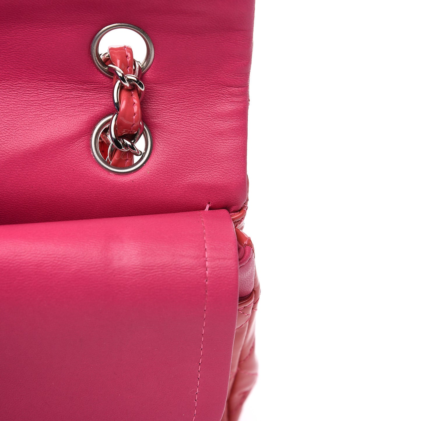 Patent Quilted Medium Double Flap Fuchsia