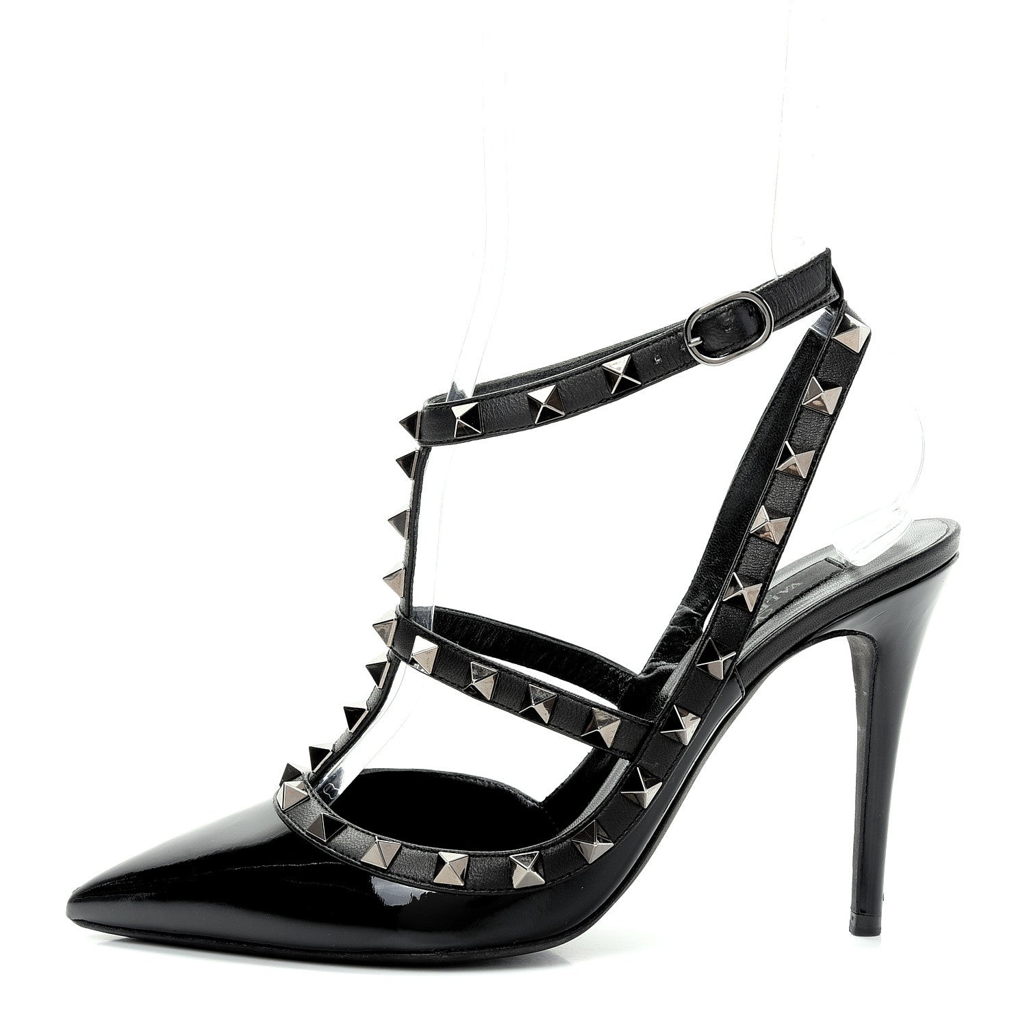 Valentino Garavani Patent Rockstud Ankle Strap Pumps 37 Black 1 of 11