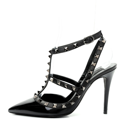 Valentino Garavani Patent Rockstud Ankle Strap Pumps 37 Black 1 of 11