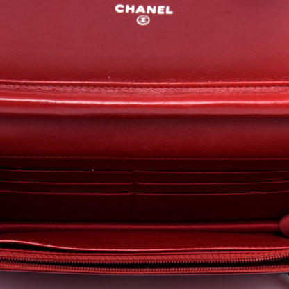 Chanel Lambskin Camellia Embossed Wallet On Chain WOC Red 5 of 21