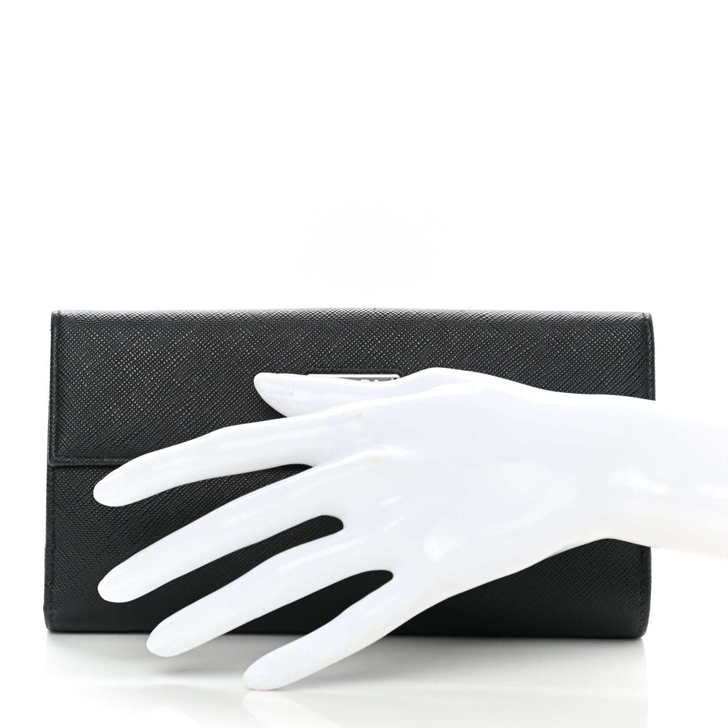 Prada Saffiano Triangle Continental Flap Wallet Black 2 of 10