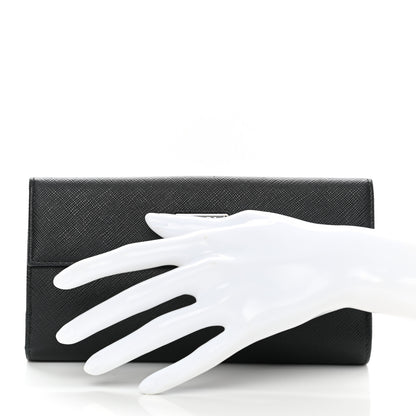 Prada Saffiano Triangle Continental Flap Wallet Black 2 of 10