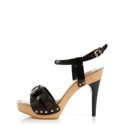 Louis Vuitton Monogram Idylle Patent Bow Wooden Sandals 37 Fusain 1 of 9