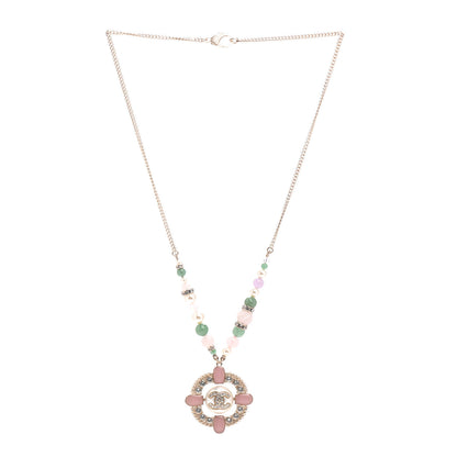 Chanel Crystal Pearl Gripoix Poured Glass Necklace Gold Green White Pink 3 of 4