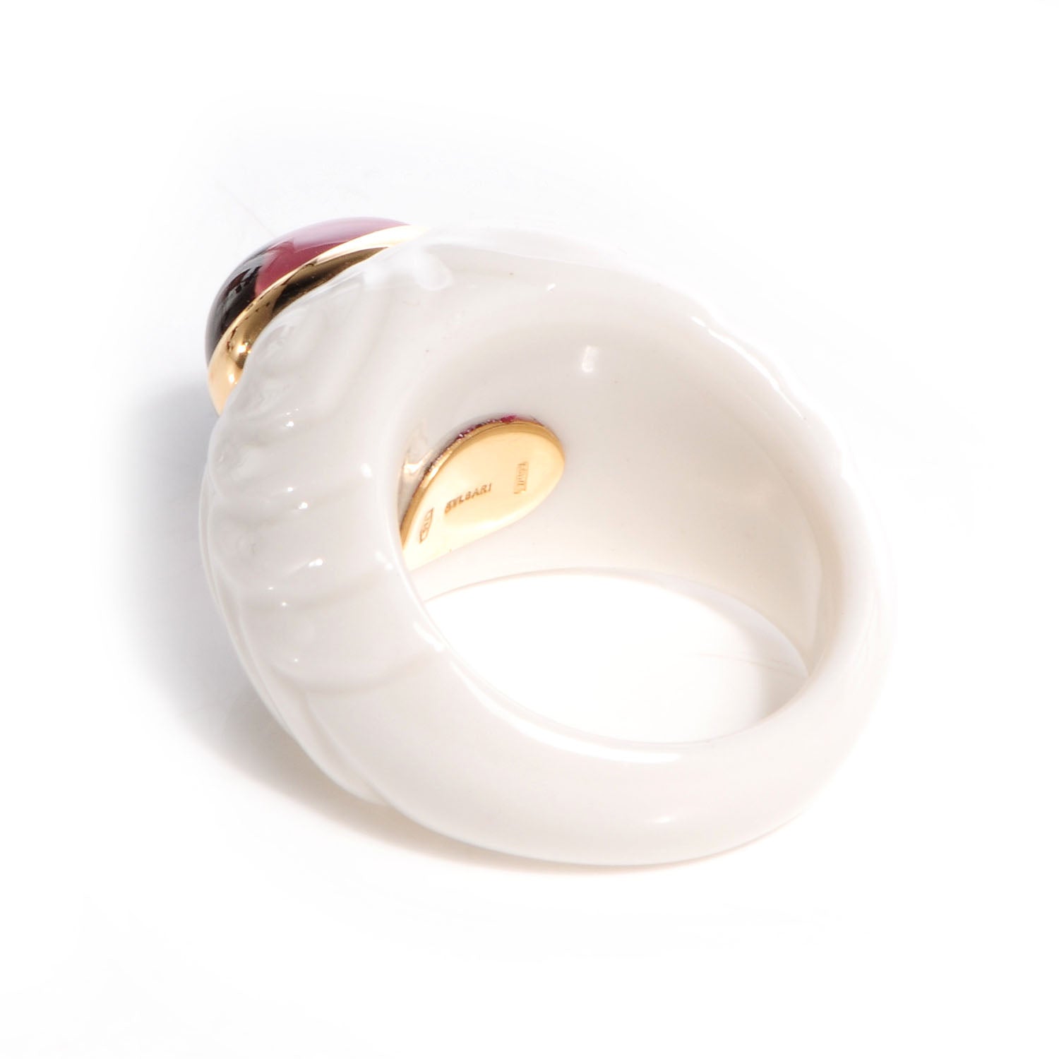 Bulgari BVLGARI Porcelain 18K Gold Tourmaline Chandra Ring 5.25 Pink 3 of 5