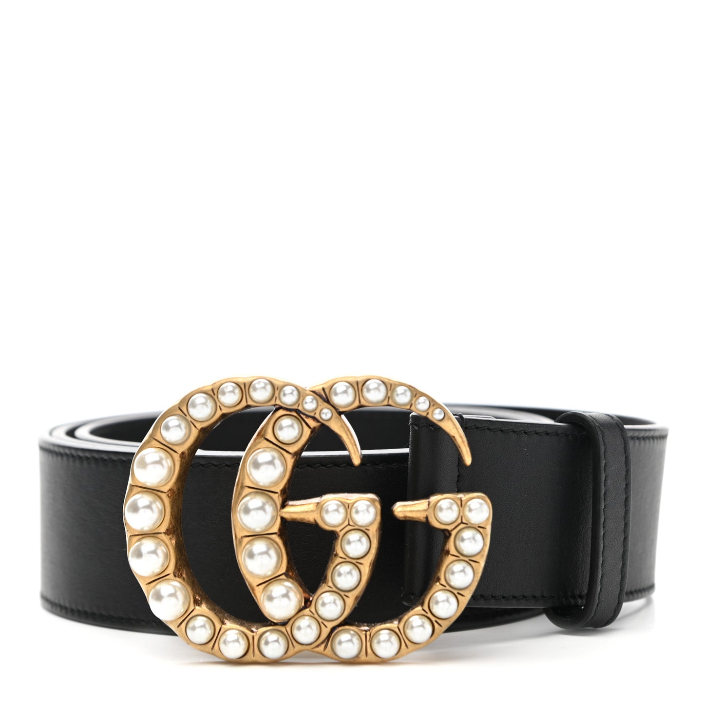 Moon Calfskin Pearl Double G 40mm Belt 100 40 Black Cream