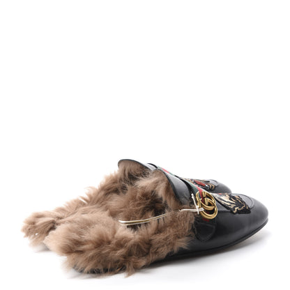 Gucci Goatskin Fur Web GG Tiger Embroidered Mens Princetown Slippers 9.5 Black 4 of 8