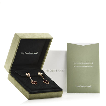 Van Cleef & Arpels 18K Rose Gold Guilloche Carnelian 2 Motifs Magic Alhambra Earrings 6 of 6