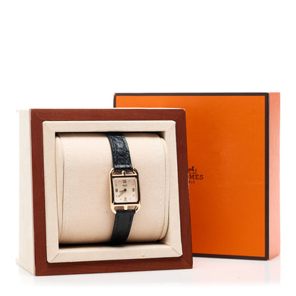 Hermes 18K Rose Gold Alligator Diamond 23mm Cape Cod Quartz Watch Noir 5 of 5