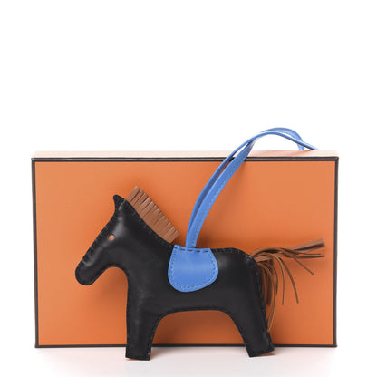 Hermes Milo Lambskin Grigri Rodeo Horse Bag Charm MM Black Gold Bleu Zanzibar 6 of 6
