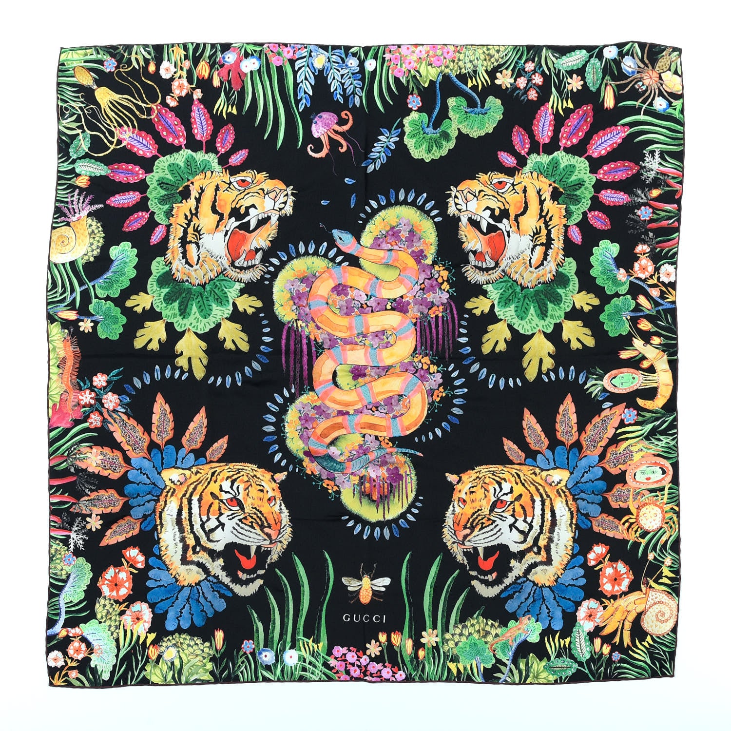 Gucci Silk Tiger Kingsnake Print Square Scarf Multicolor 1 of 5