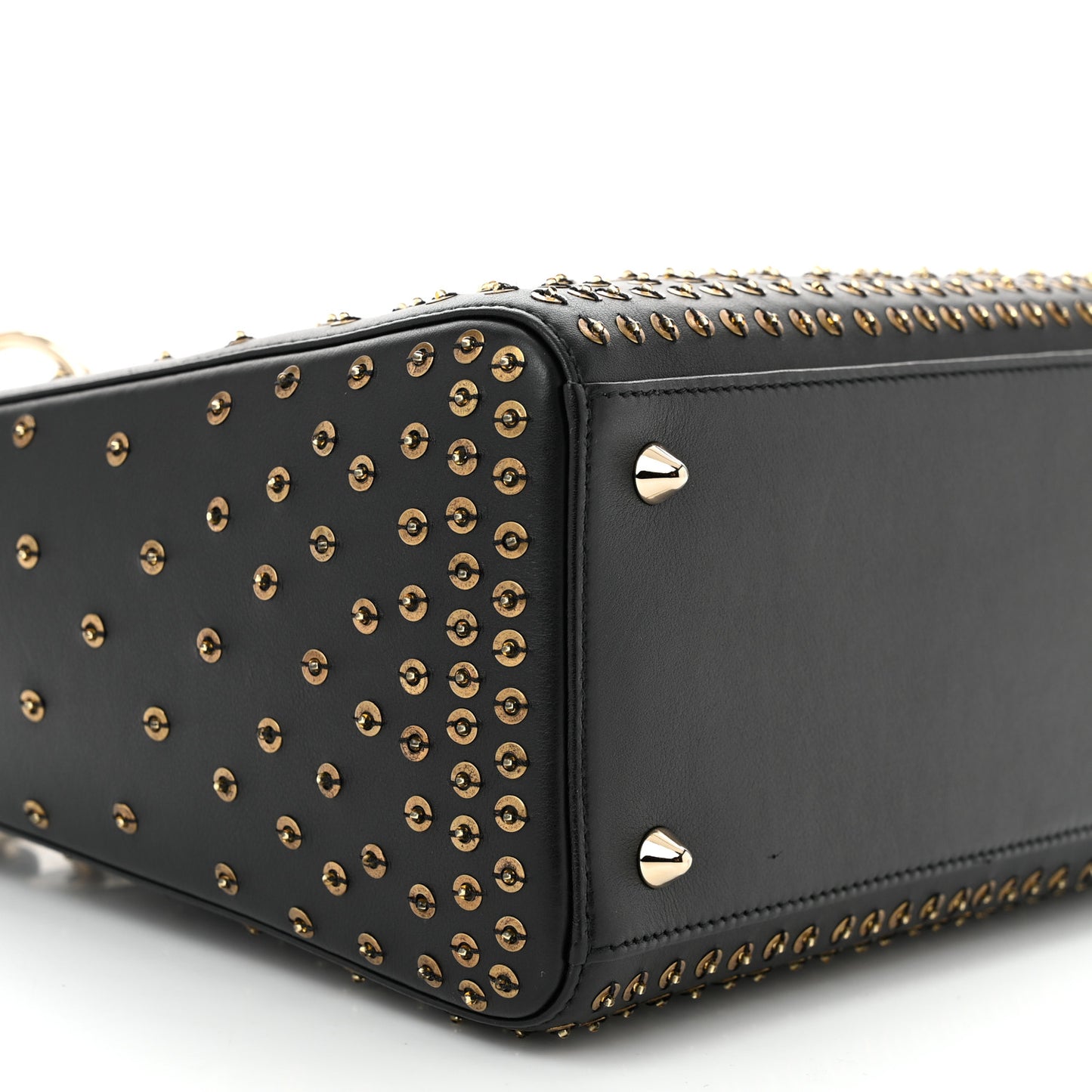 Calfskin Studded Sequin Medium Lady Dior Black