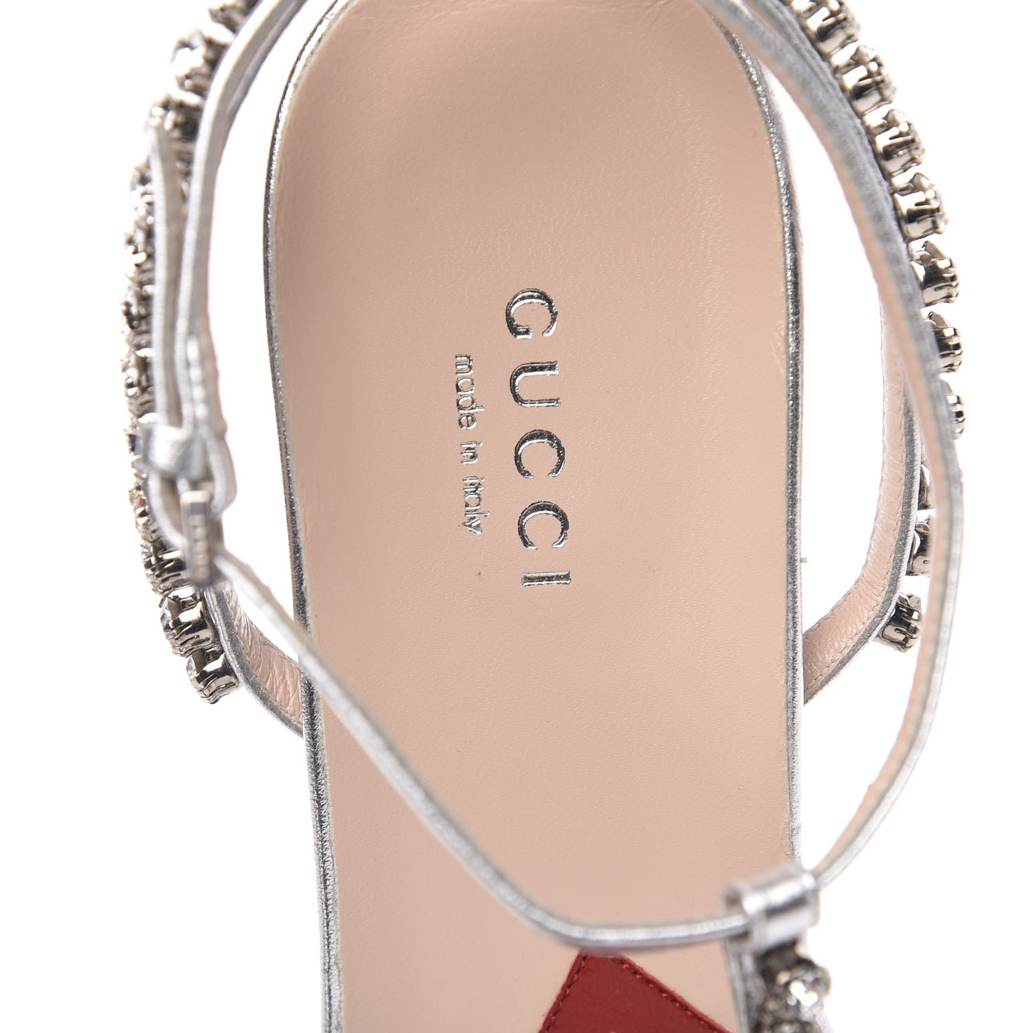Gucci Nappa Silk Crystal Bertie T-Strap Low Heel Sandals 37 Argento 6 of 8