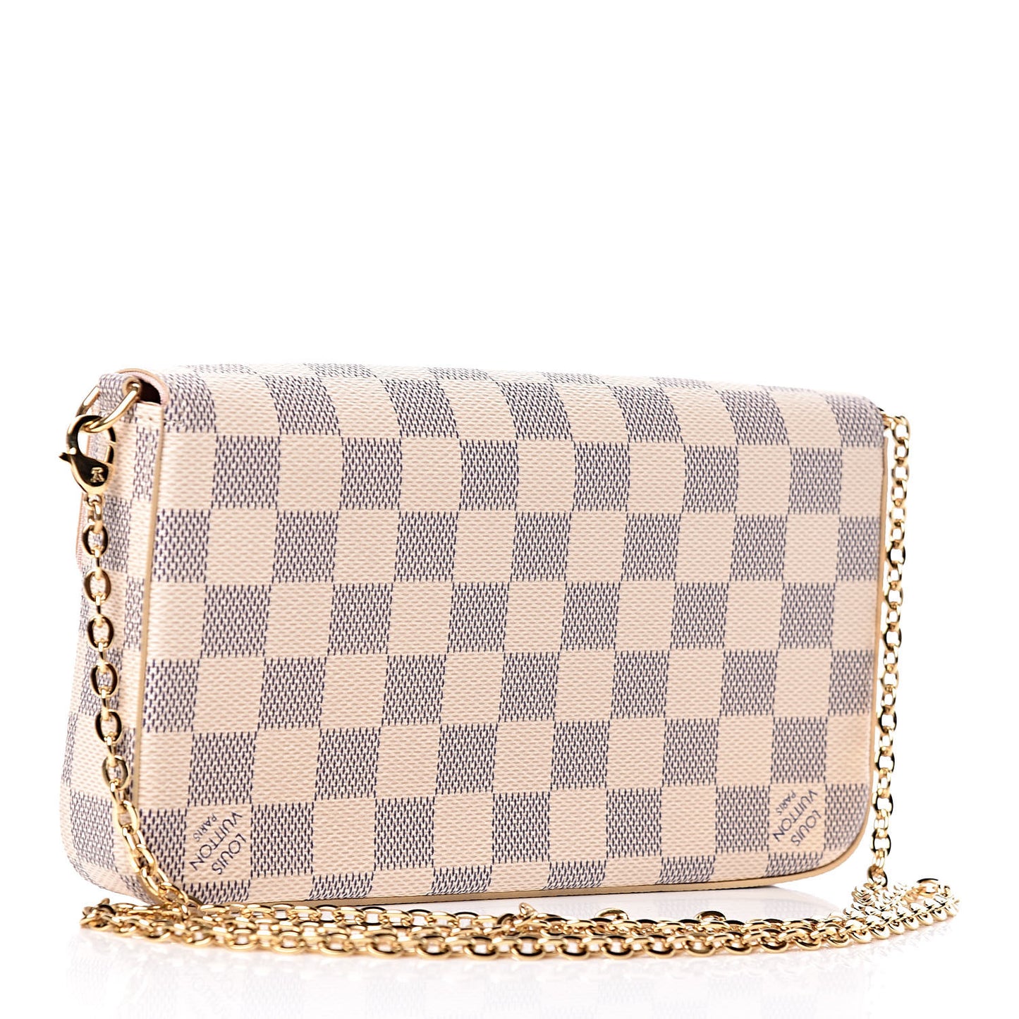 Damier Azur Pochette Felicie Chain Wallet Rose Ballerine