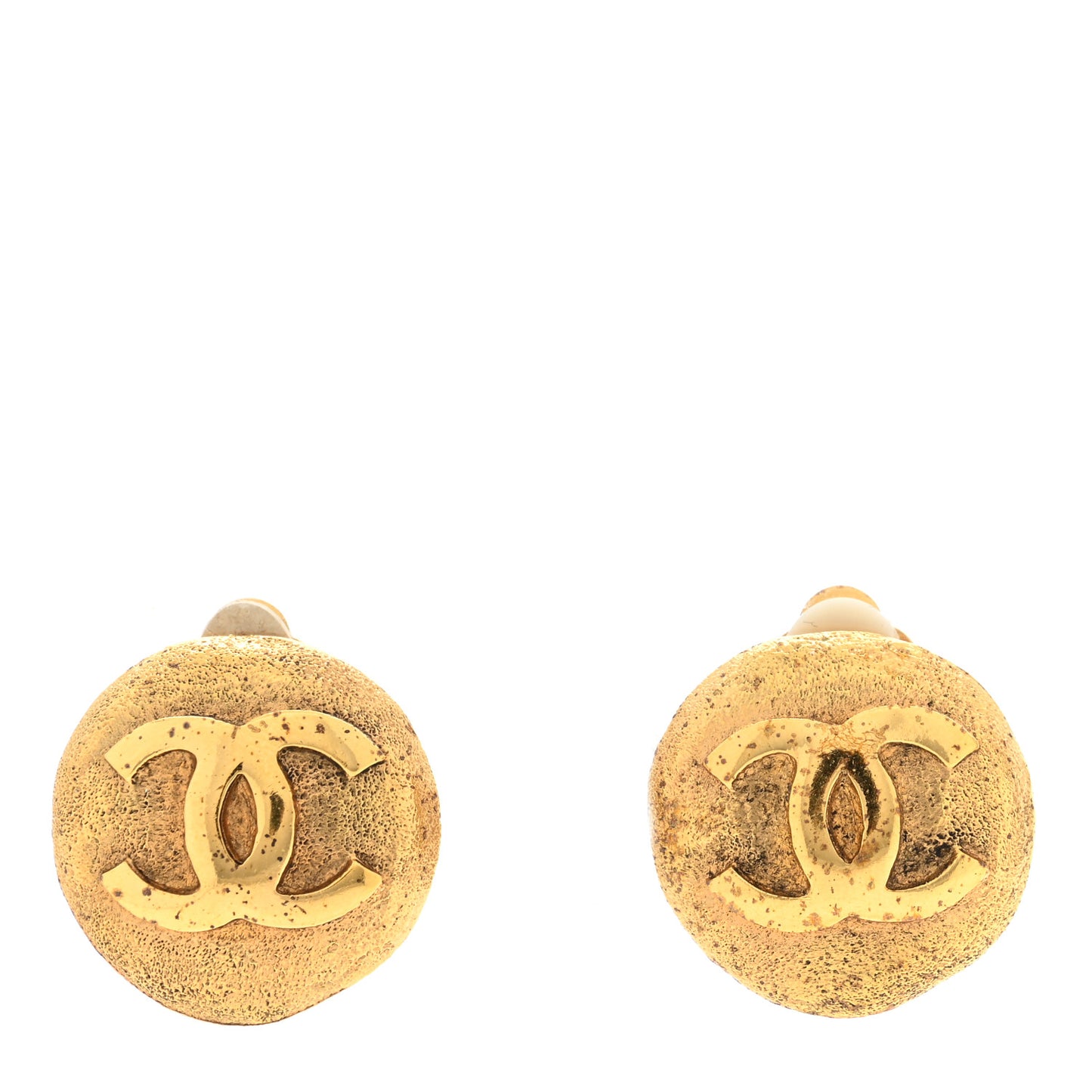 Metal CC Button Clip On Earrings Gold