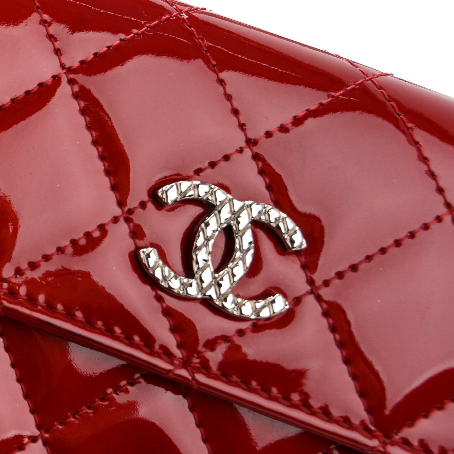 Chanel Patent Calfskin Quilted Large Brilliant Flap Wallet Dark Red 9 of 13