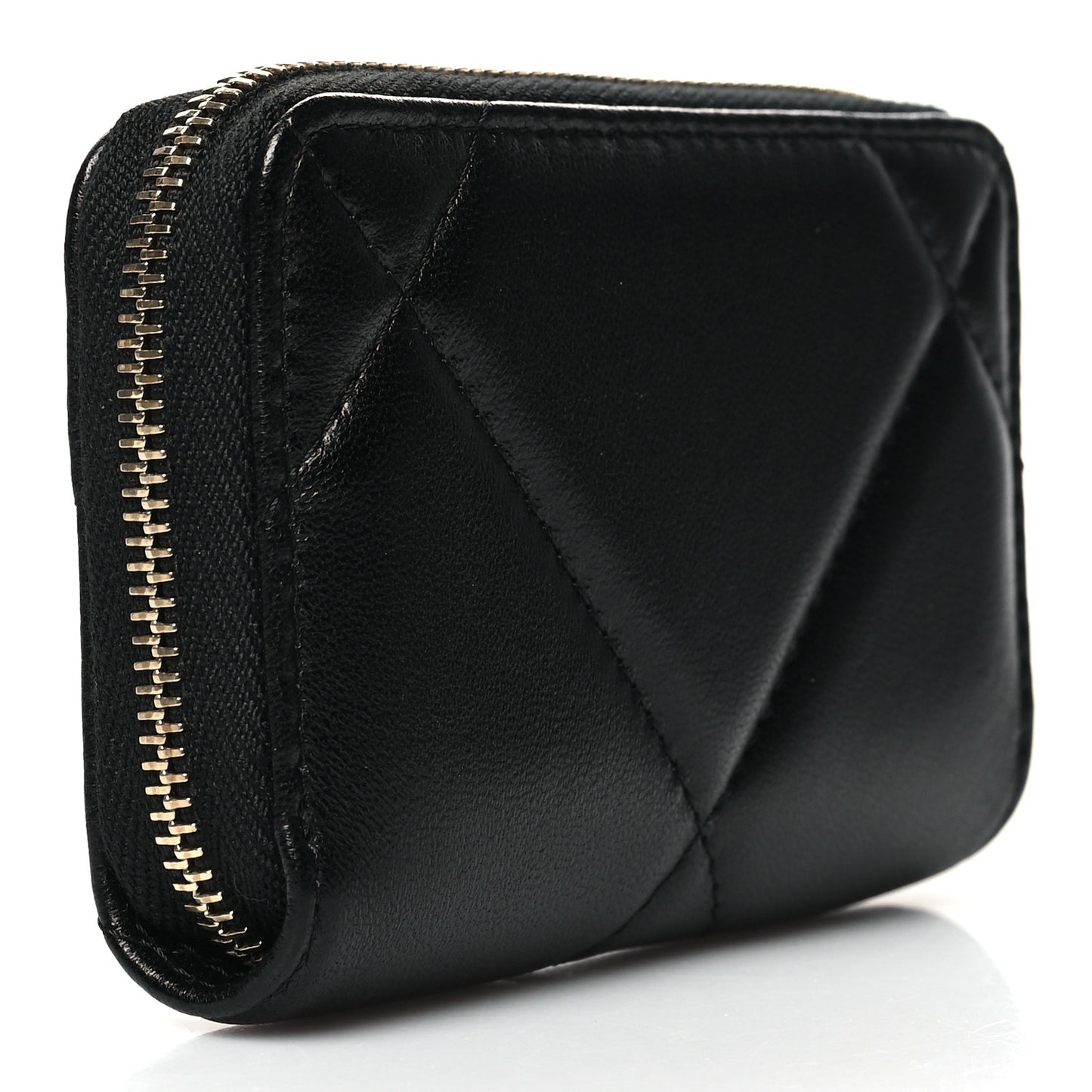Lambskin Quilted Chanel 19 Zip Around Coin Purse Wallet Black