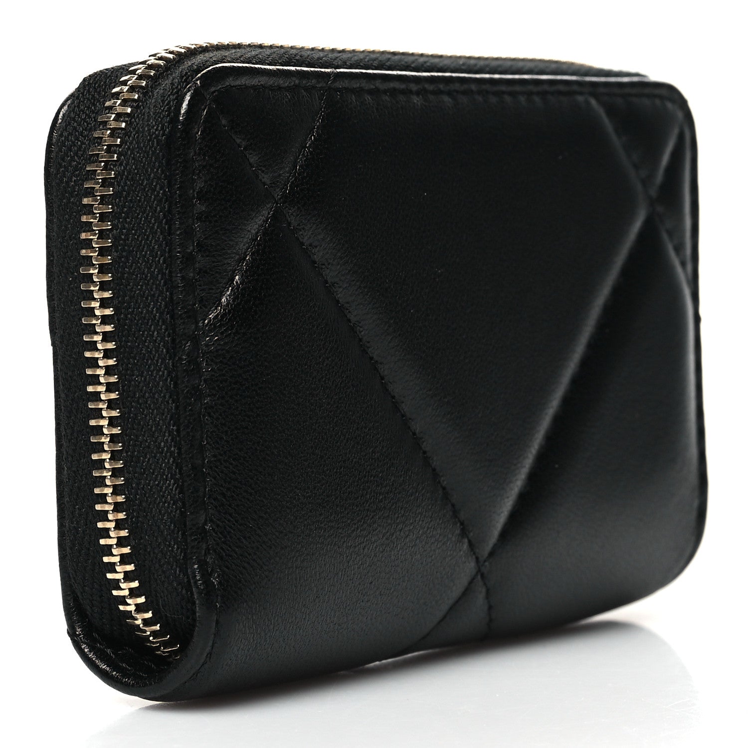 Chanel Lambskin Quilted Chanel 19 Zip Around Coin Purse Wallet Black 3 of 9