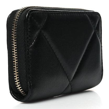 Chanel Lambskin Quilted Chanel 19 Zip Around Coin Purse Wallet Black 3 of 9