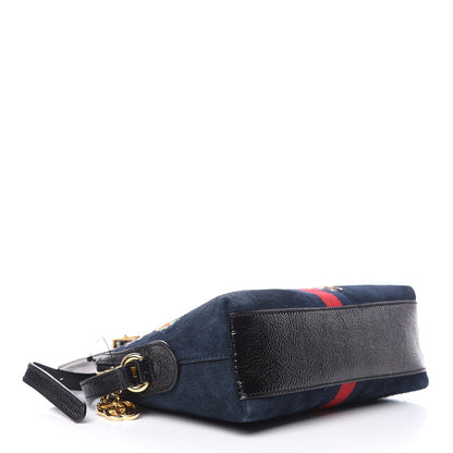 Gucci Suede Patent Dragon Embroidered Small Ophidia Dome Shoulder Bag Blue Multicolor Black 4 of 11