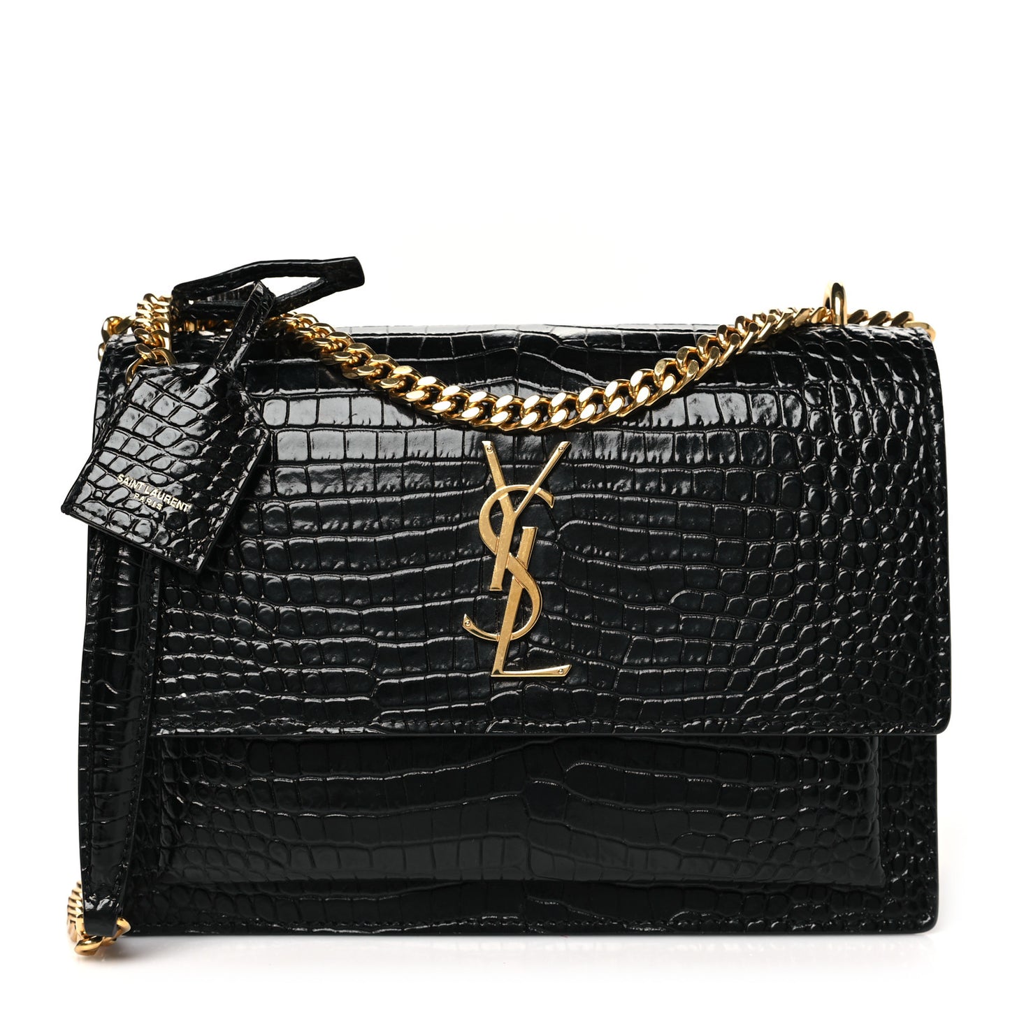 Calfskin Crocodile Embossed Medium Monogram Sunset Black