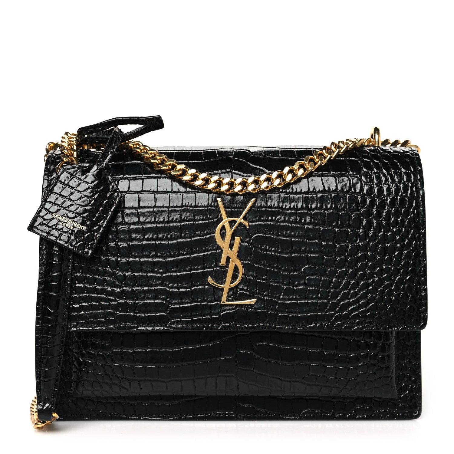 Saint Laurent Calfskin Crocodile Embossed Medium Monogram Sunset Black 1 of 9