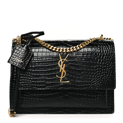 Saint Laurent Calfskin Crocodile Embossed Medium Monogram Sunset Black 1 of 9
