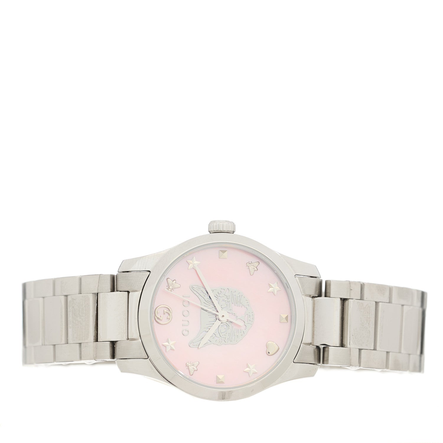 Gucci Stainless Steel Pink Mother of Pearl 27mm G-Timeless Cat Quartz Watch 2 of 4