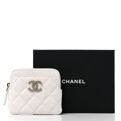 Chanel Caviar Quilted Crystal Zip Card Holder Wallet White 9 of 9