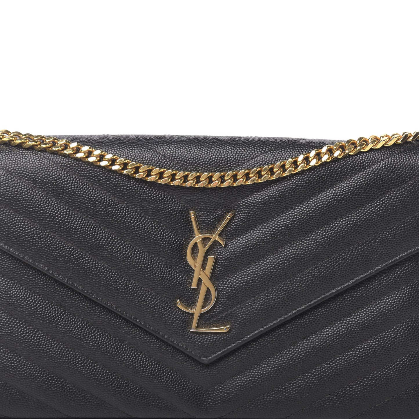 Grain De Poudre Matelasse Chevron Monogram Chain Wallet Black