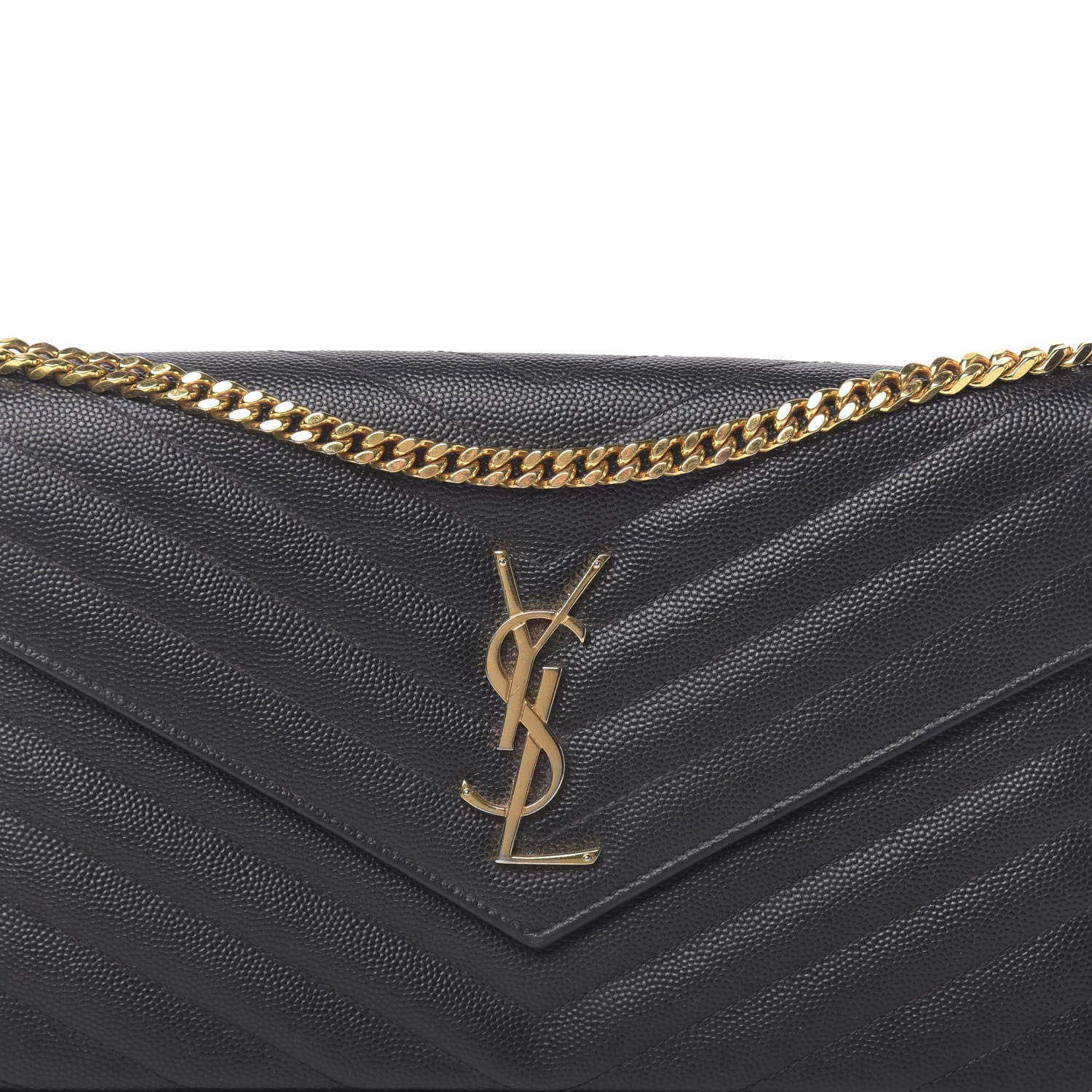 Saint Laurent Grain De Poudre Matelasse Chevron Monogram Chain Wallet Black 12 of 14
