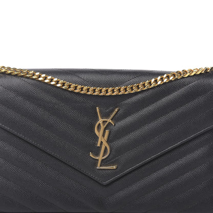 Saint Laurent Grain De Poudre Matelasse Chevron Monogram Chain Wallet Black 12 of 14