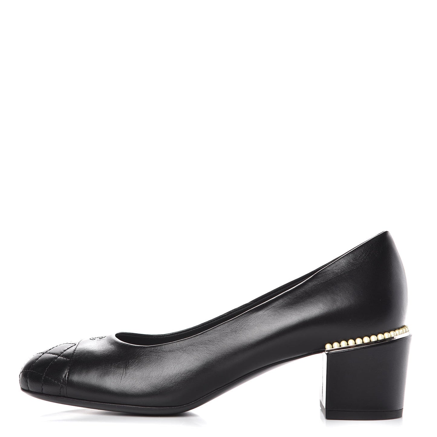 Lambskin Pearl Cap Toe Pumps 38.5 Black