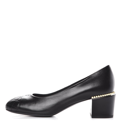 Chanel Lambskin Pearl Cap Toe Pumps 38.5 Black 1 of 10