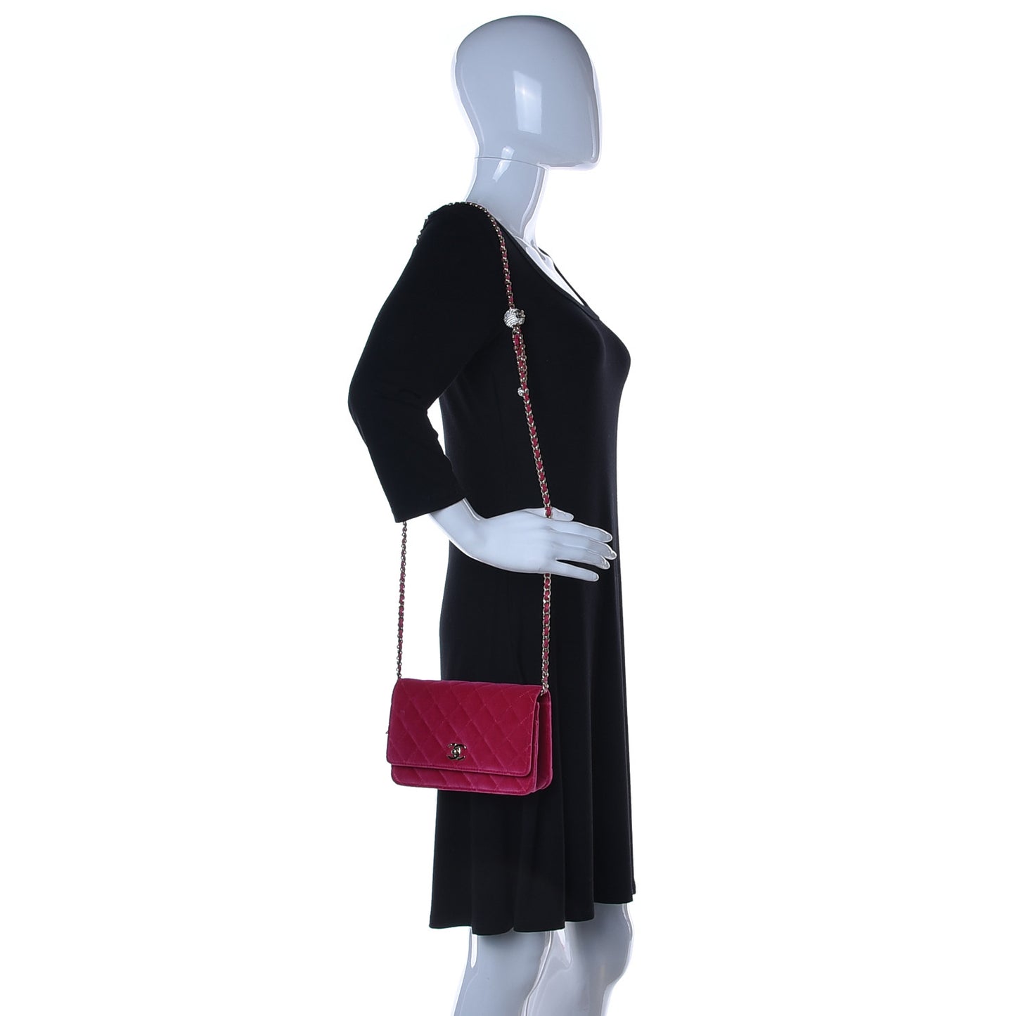 Velvet Quilted Pearl Crush Wallet On Chain WOC Pink