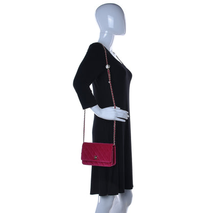 Chanel Velvet Quilted Pearl Crush Wallet On Chain WOC Pink 2 of 11
