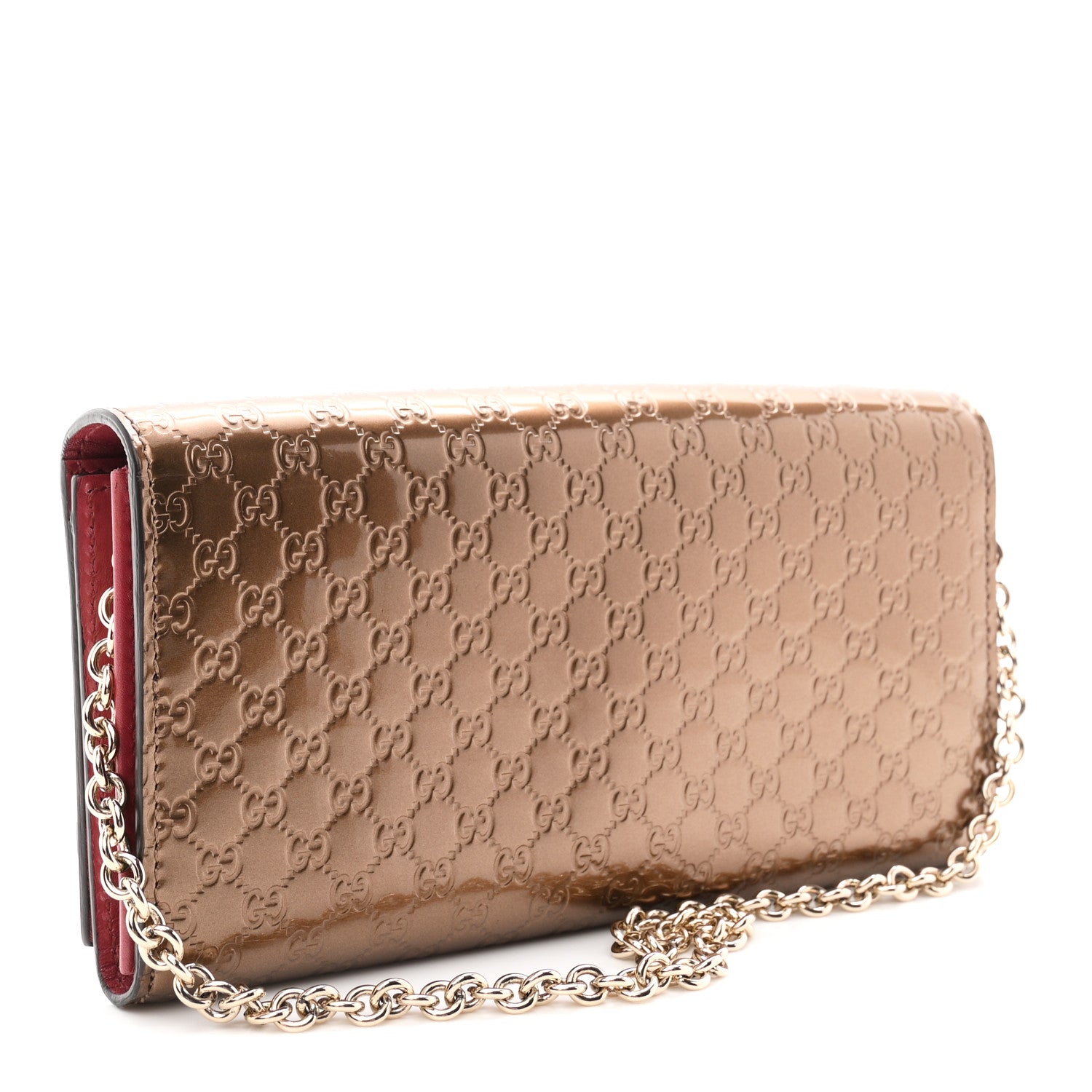 Gucci Metallic Patent Microguccissima Signature Chain Wallet Bronze 3 of 10