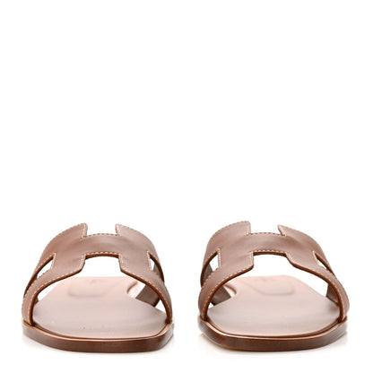 Hermes Box Calfskin Oran Sandals 38 Gold 2 of 9