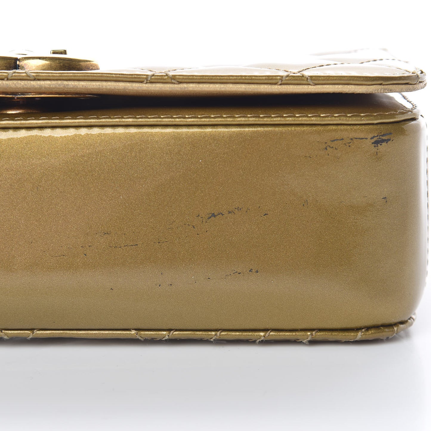 Iridescent Patent Quilted Small Coco Boy Flap Gold