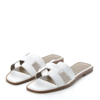 Hermes Box Calfskin Oran Sandals 39 White 3 of 9