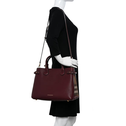Burberry Derby Calfskin House Check Medium Banner Tote Mahogany Red 2 of 13