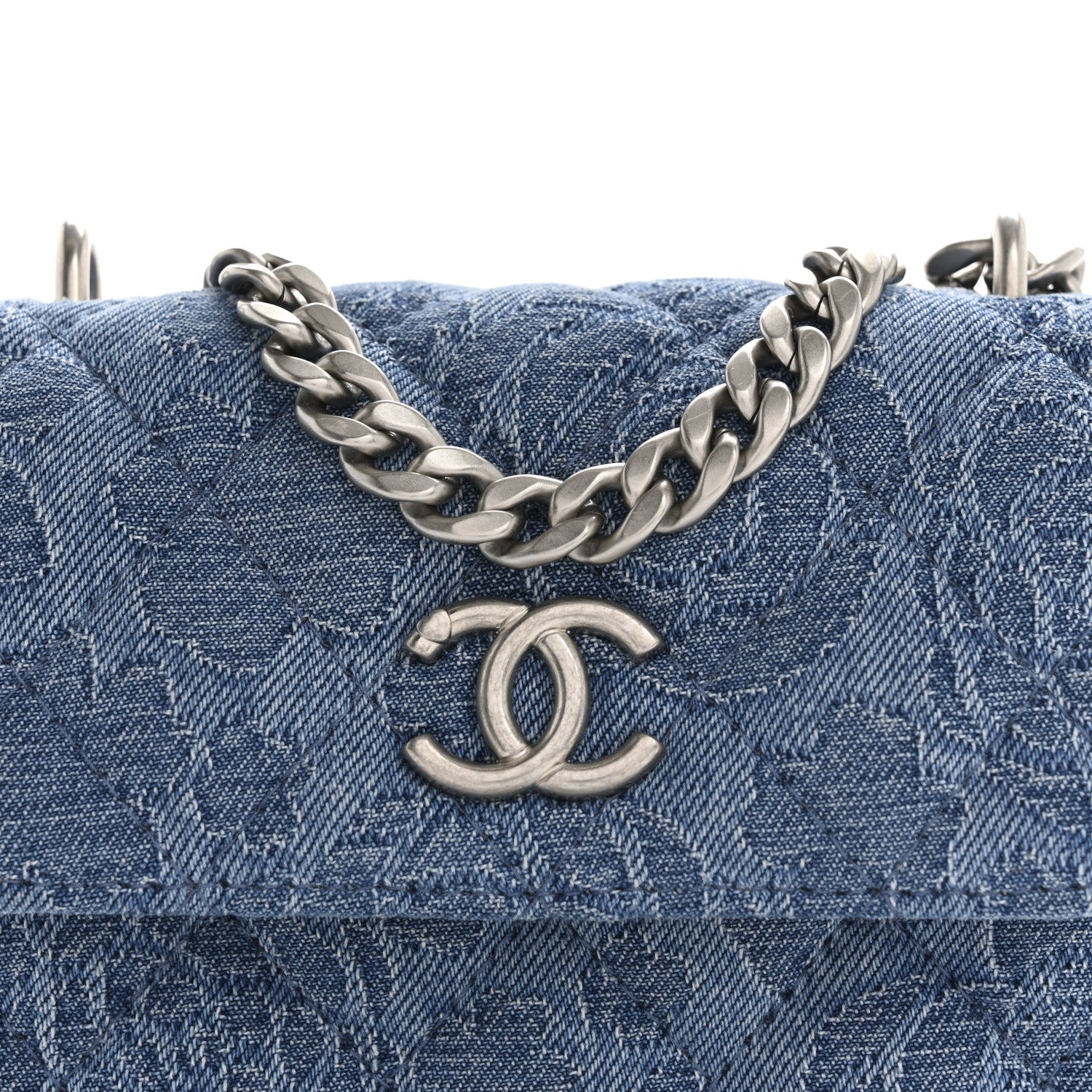 Chanel Denim Quilted Camellia Sweetheart Card Holder With Chain Blue 8 of 13