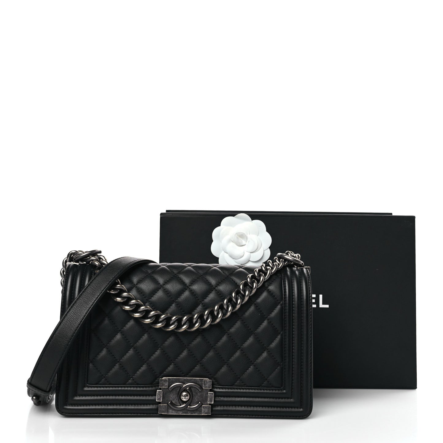 Calfskin Quilted Medium Boy Flap Black