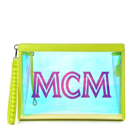 MCM Iridescent PVC Wristlet Neon Yellow 1 of 10