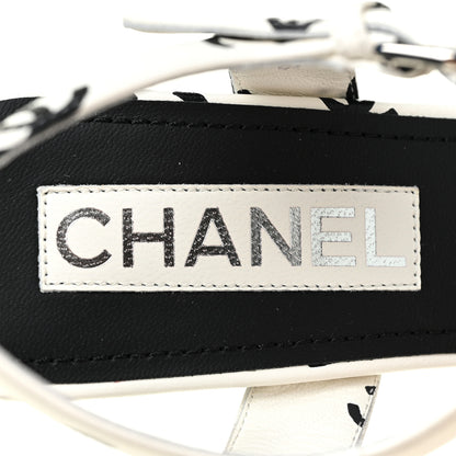 Chanel Printed Lambskin Coco Beach Platform Sandals 38 White Black 9 of 12