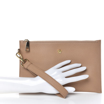Versace Grained Calfskin Medusa Wrist Pouch Beige 2 of 7