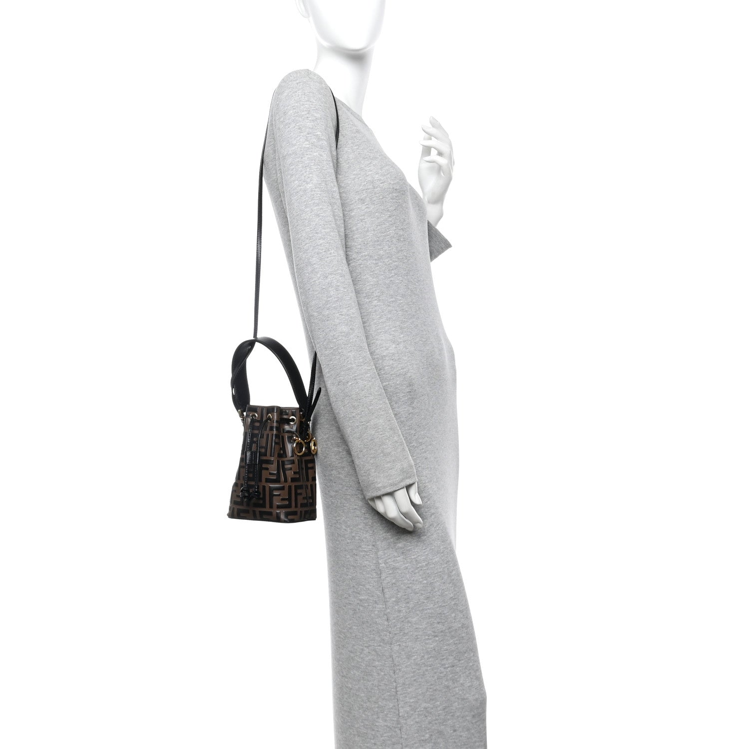 Fendi Vitello Liberty F is Fendi Bi-Color FF 1974 Embossed Mini Mon Tresor Bucket Bag Maya Black 2 of 10